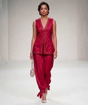 Pink embroidered modal silk co ord set 1
