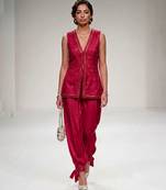 Pink embroidered modal silk co ord set