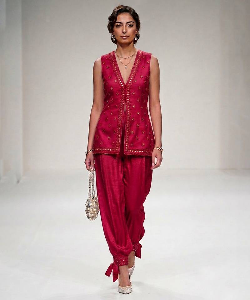 Pink embroidered modal silk co ord set