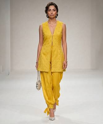 Yellow embroidered modal silk co ord set 1