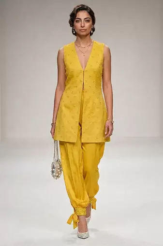 Yellow embroidered modal silk co ord set