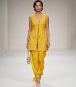 Yellow embroidered modal silk co ord set