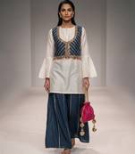 Blue embroidered dupion silk kurta co ord set