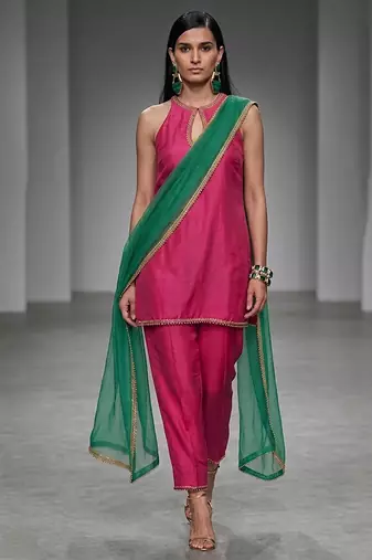 Pink embroidered dupion silk kurta set