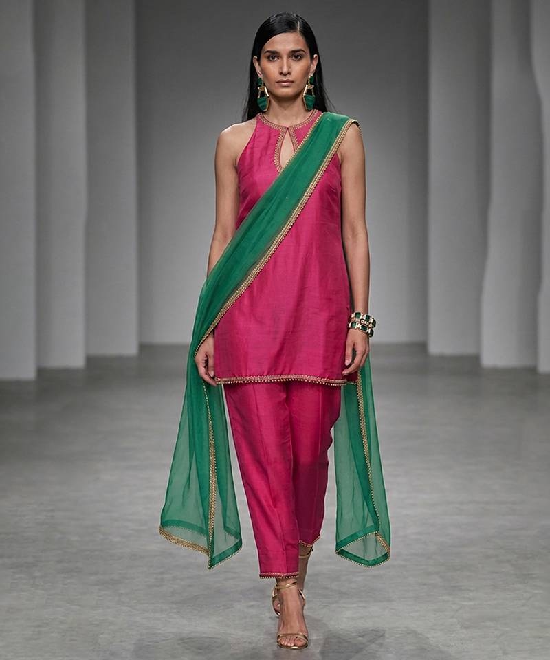 Pink embroidered dupion silk kurta set