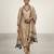 Beige block printed tussar silk long kurta set