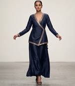 Blue embroidered assam satin co ord set