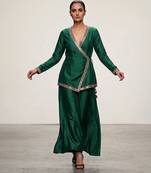 Green embroidered assam satin co ord set