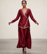 Maroon embroidered assam satin co ord set