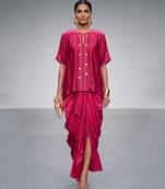 Pink embroidered tussar silk kurta skirt set