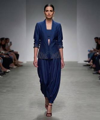 Blue embroidered dupion silk co ord set 1