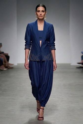 Blue embroidered dupion silk co ord set