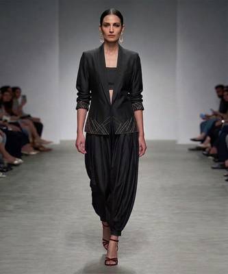 Black embroidered dupion silk co ord set 1
