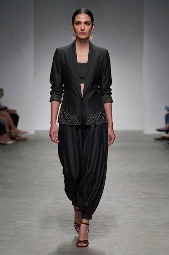 Black embroidered dupion silk co ord set