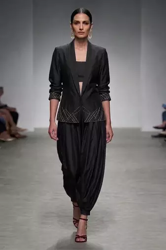 Black embroidered dupion silk co ord set