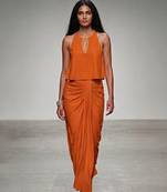 Orange embroidered assam satin skirt set