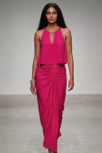 Pink embroidered assam satin skirt set