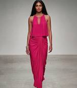 Pink embroidered assam satin skirt set
