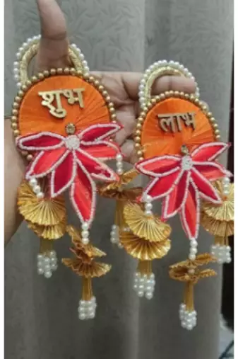 decorative shubh labh lotus patch gota chakri hanging home wall hanging decor (pack of 2)