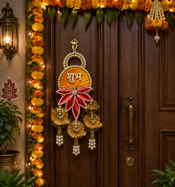 decorative shubh labh lotus patch gota chakri hanging home wall hanging decor (pack of 2) 3