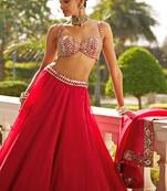 Red Organza Silk Sequins With Paper Mirror &  Zari Embroidery Work Wedding Lehenga Choli 