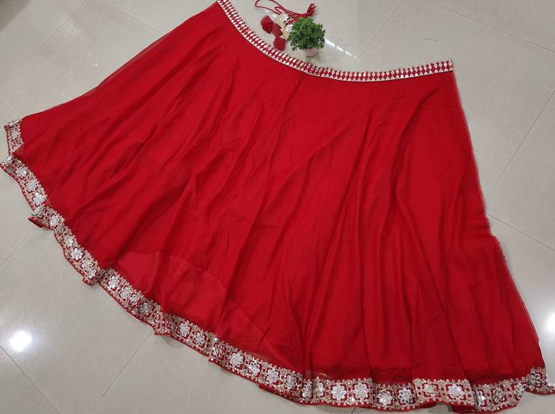Red Organza Silk Sequins With Paper Mirror &  Zari Embroidery Work Wedding Lehenga Choli 