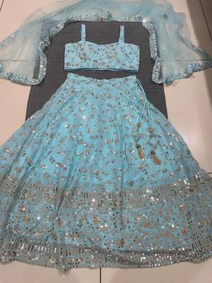Skyblue Embroidered Georgette Lehenga Choli Dupatta 5