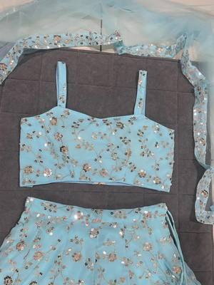 Skyblue Embroidered Georgette Lehenga Choli Dupatta 6