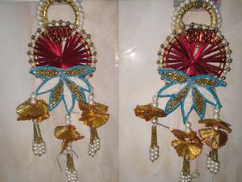 handmade shubh labh door hanging lotus design wall hangingtraditional decor for home (pack of 2) 1