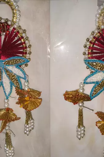 handmade shubh labh door hanging lotus design wall hangingtraditional decor for home (pack of 2)