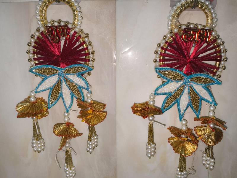 handmade shubh labh door hanging lotus design wall hangingtraditional decor for home (pack of 2)