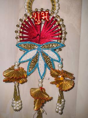 handmade shubh labh door hanging lotus design wall hangingtraditional decor for home (pack of 2) 2