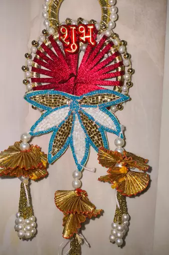 handmade shubh labh door hanging lotus design wall hangingtraditional decor for home (pack of 2)
