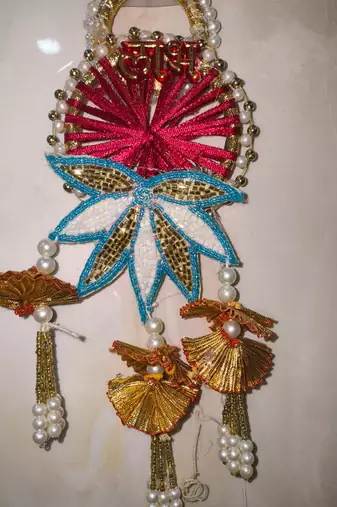 handmade shubh labh door hanging lotus design wall hangingtraditional decor for home (pack of 2)