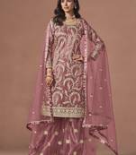 Pink net heavy thread embroidery, zari with sequins work salwar kameez