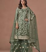 Mehendi net heavy thread embroidery, zari with sequins work salwar kameez