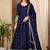 Navy blue art silk heavy thread embroidery sequins work readymade gown pant with dupatta