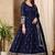 Navy blue art silk heavy thread embroidery sequins work readymade gown pant with dupatta