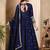 Navy blue art silk heavy thread embroidery sequins work readymade gown pant with dupatta