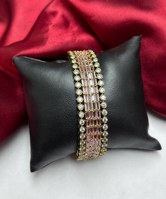 Pink Baguette Crystal Tennis Bracelet, Gold Tone, Art Deco Style, Bridal Jewelry 2