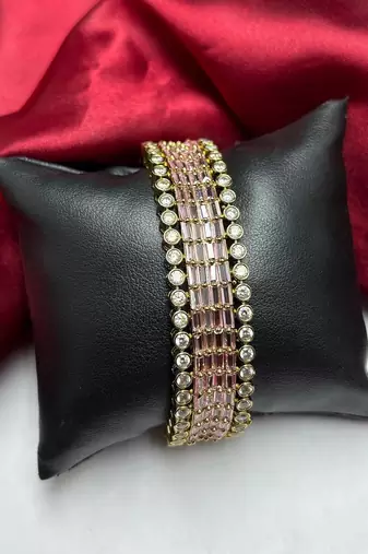 Pink Baguette Crystal Tennis Bracelet, Gold Tone, Art Deco Style, Bridal Jewelry