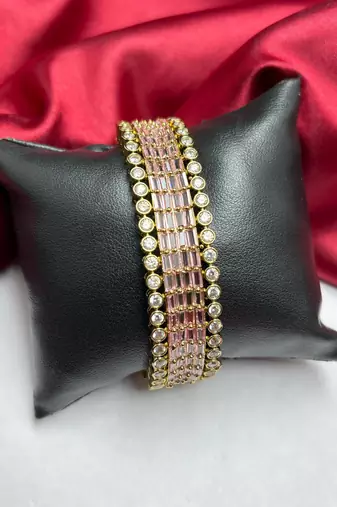 Pink Baguette Crystal Tennis Bracelet, Gold Tone, Art Deco Style, Bridal Jewelry