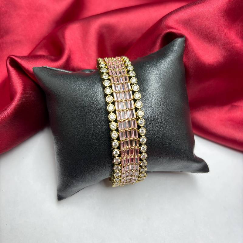 Pink Baguette Crystal Tennis Bracelet, Gold Tone, Art Deco Style, Bridal Jewelry