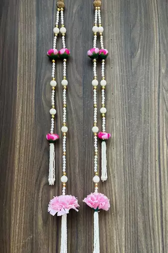 handmade peony flower hanging home decorativebeads temple decoration hanging (pack of 2)