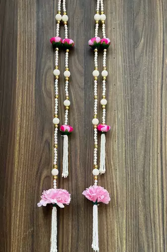 handmade peony flower hanging home decorativebeads temple decoration hanging (pack of 2)