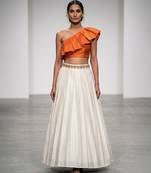 Ivory Orange Embroidered Dupion Silk Lehenga Set