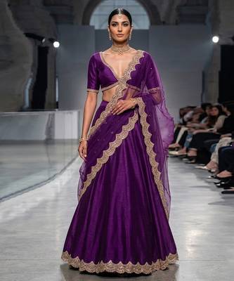 Purple Embroidered Dupion Silk Lehenga Set 1