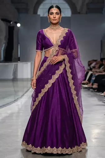 Purple Embroidered Dupion Silk Lehenga Set