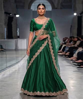 Green Embroidered Dupion Silk Lehenga Set 1