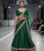 Green Embroidered Dupion Silk Lehenga Set
